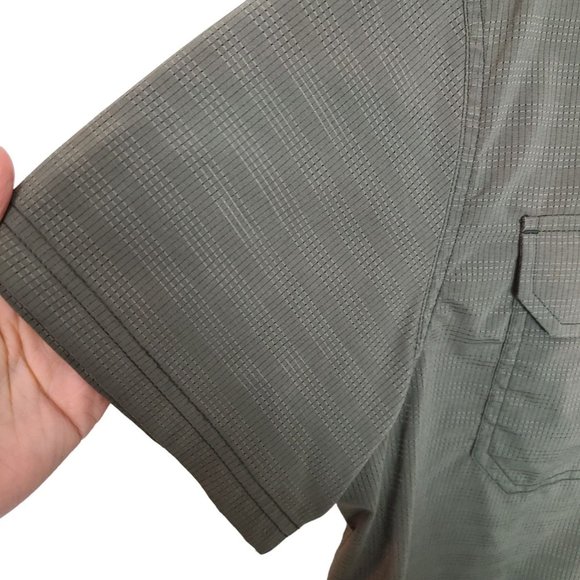 Prana Mens M Green Striped Short Sleeves Button Up Shirt Pockets Casual Collared - Picture 4 of 7